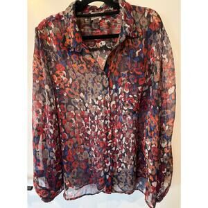 Chicho's Multicolor Animal Print Blouse Shear Button Down Lightweight size 3